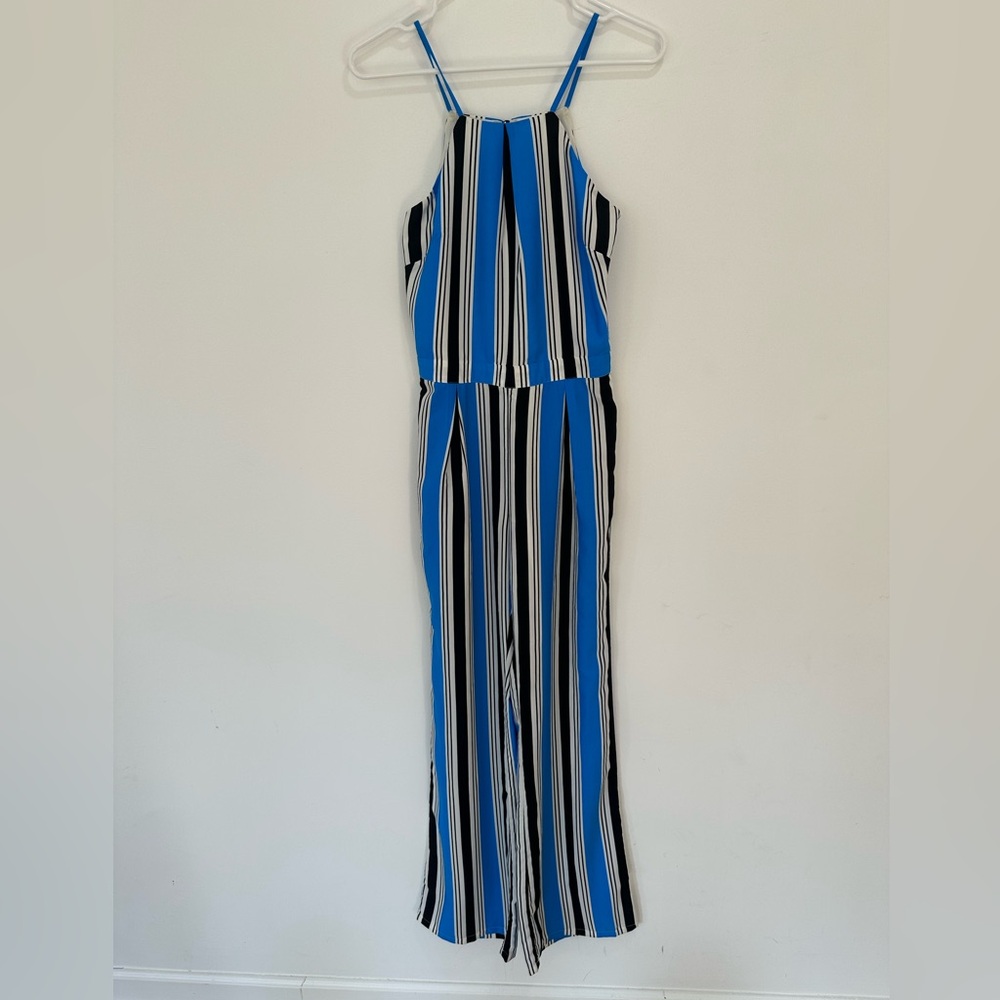 Sugar Lips Striped Blue & Black Women's Jumpsuit romper spring summer size small